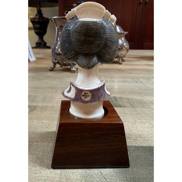 Japanese Bijin-Geisha Bust on Pedestal, Signed For Sale - Image 9 of 12