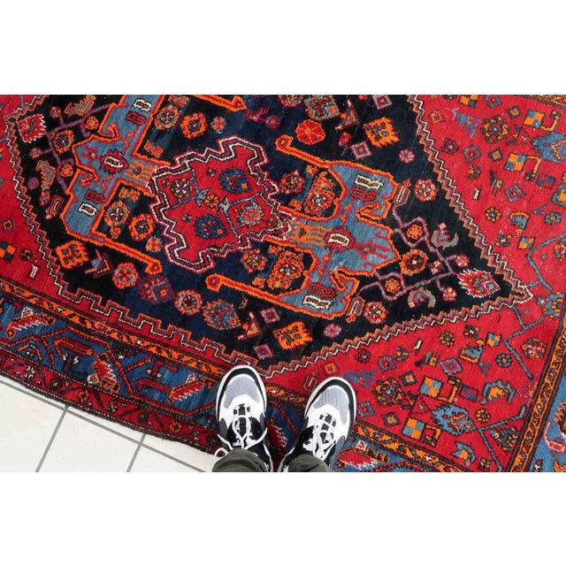 Red 1950s Handmade Vintage Persian Hamadan Rug For Sale - Image 8 of 13