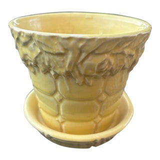 Yellow McCoy Quilted Diamond Leaf Pattern Planter For Sale