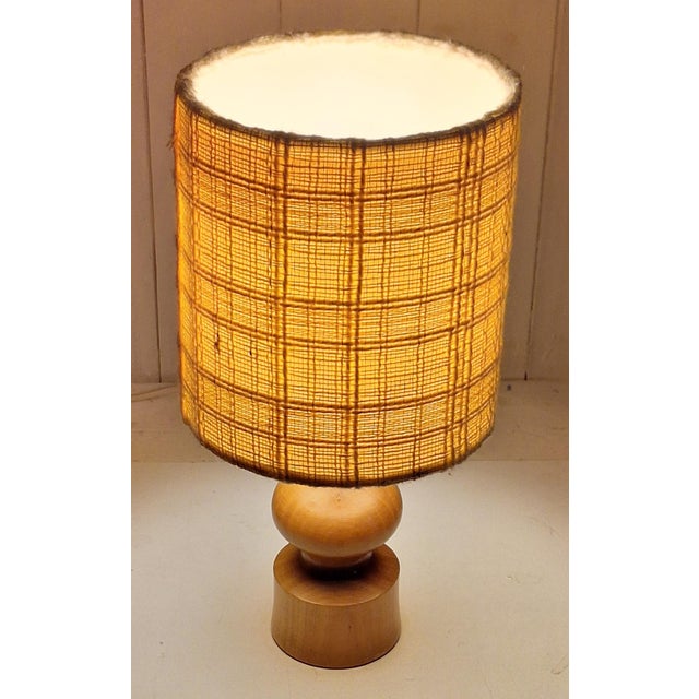 Vintage Table Lamp with Turned Yew Wood Base and Linen Shade, 1970s For Sale - Image 3 of 7