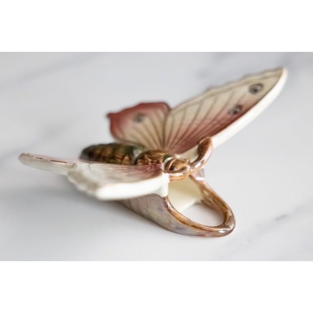 Antique French Fives Lille Majolica Pink Butterfly Wall Pocket, Circa 1900 For Sale - Image 4 of 8