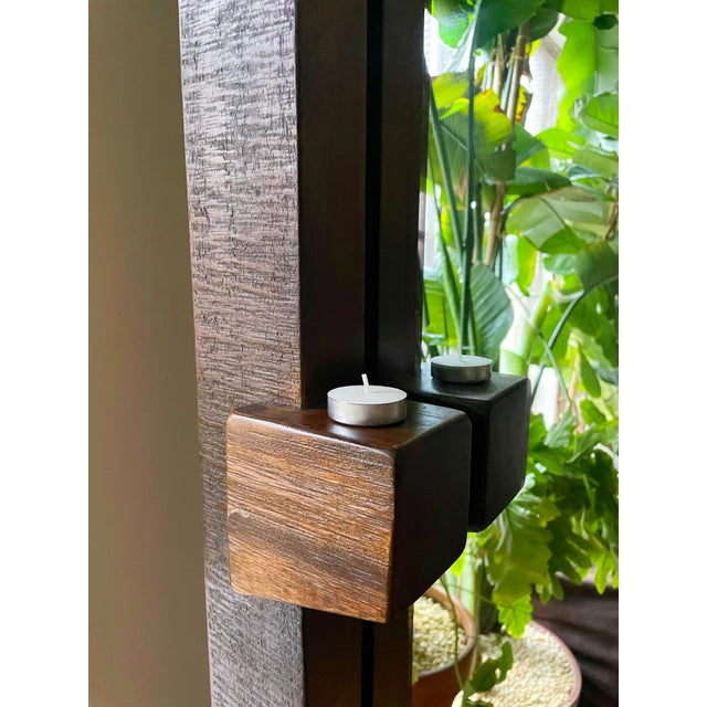 2010s Stilt Dark Brown Mango Wood Floor Mirror For Sale - Image 5 of 8