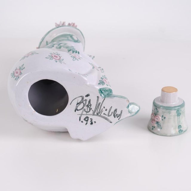 Figurine No. 93 in Green and Pink Ceramic with Floral Motif by Bjørn Wiinblad For Sale - Image 9 of 10
