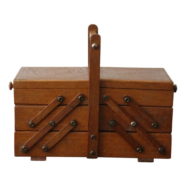 Wooden Folding Sewing Box, 1950s For Sale