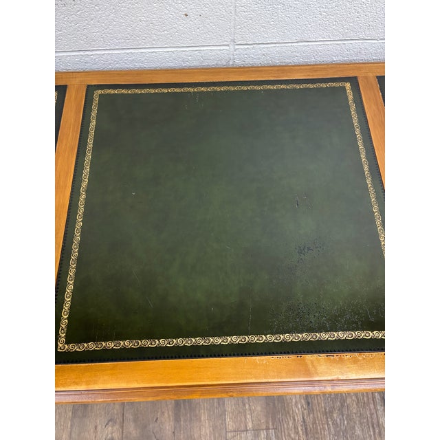 Brown Vintage Sligh Lowry Furniture Green Leather Top Executive Desk For Sale - Image 8 of 18