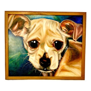 1989 Vintage Large Scale Contemporary Dog Portrait Original Oil Painting, “Chester” Artist Signed For Sale