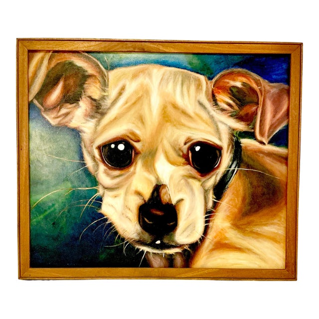 1989 Vintage Large Scale Contemporary Dog Portrait Original Oil Painting, “Chester” Artist Signed For Sale