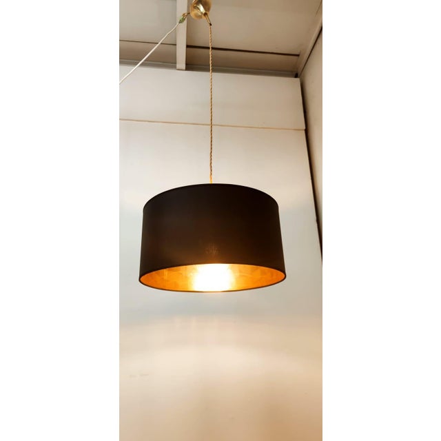 Black Lackfolie with Gold Interior Silk Cord Suspension Light For Sale - Image 8 of 14