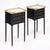 An elegant pair of French Louis XVI style side tables or nightstands featuring ebonized wood cases, brass detailing and...