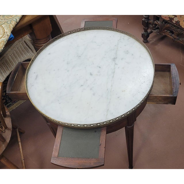 White Antique French Marble Top Round Boulle Table For Sale - Image 8 of 11