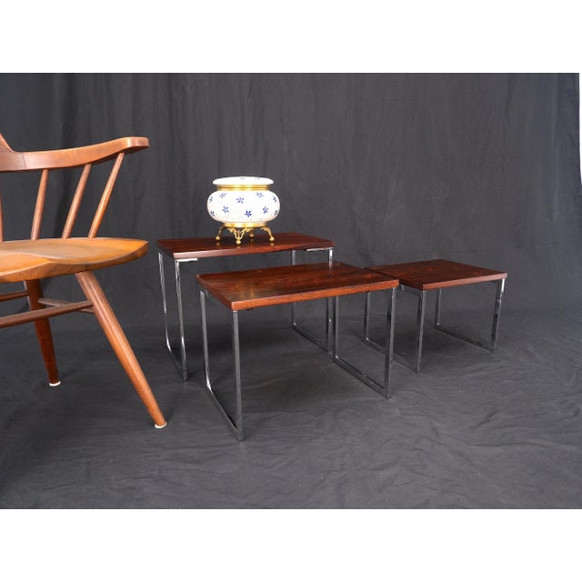Rosewood Tops Chrome Base Mid Century Modern Set of 3 Nesting Side End Tables