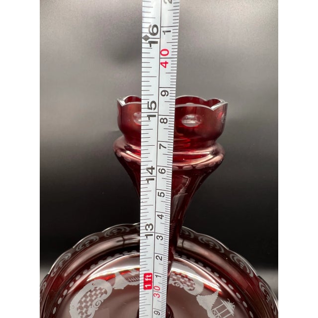 Vintage Bohemian 2 Pc Red Crystal Egermann Czech Art Glass Centerpiece Bowl Vase Epergne Stunning For Sale - Image 10 of 12