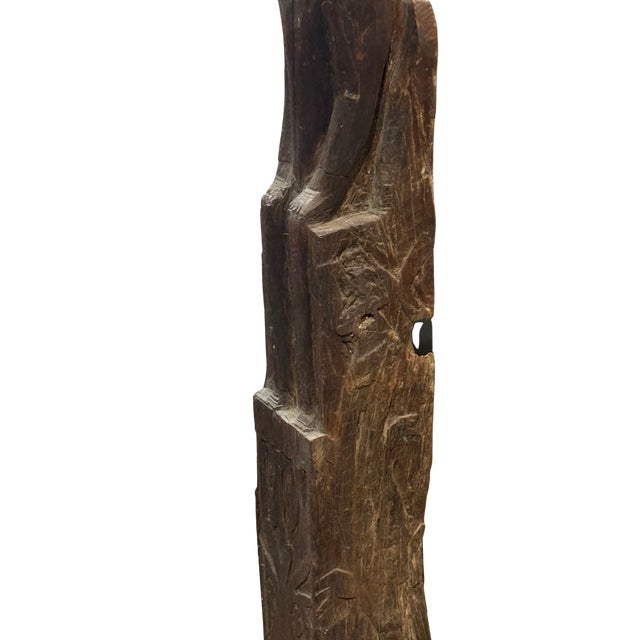 Black Vintage Dayak Hampatong Guardian Figure - Indonesian Tribal Ancestor Sculpture, Borneo Ironwood 30.25" For Sale - Image 8 of 13