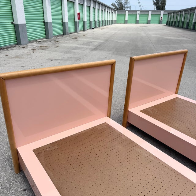 Postmodern Pink Gloss Laminate and Oak Twin Size Platform Beds - A Pair For Sale - Image 9 of 11