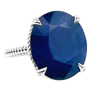 Natural Solitaire Sapphire Ring 6.5 14k W Gold 16.5 TCW Certified For Sale