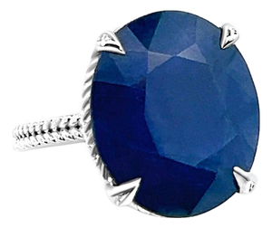 Natural Solitaire Sapphire Ring 6.5 14k W Gold 16.5 TCW Certified