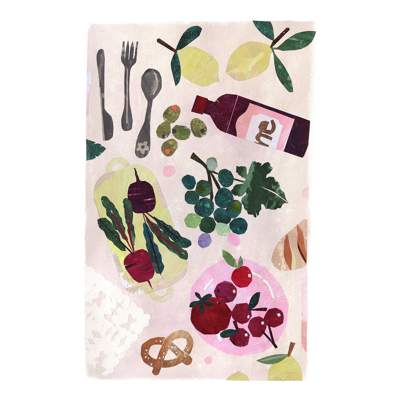 Cherry and Beetroot - Playful Food Still Life Collage Original Artwork ...