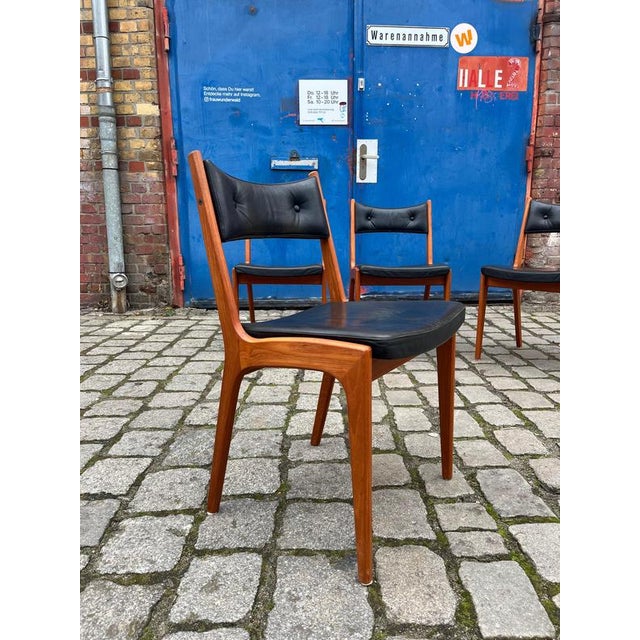 Black Dining Chairs in Teak & Genuine Leather from K.S. Stolefabrik, Set of 4 For Sale - Image 8 of 11