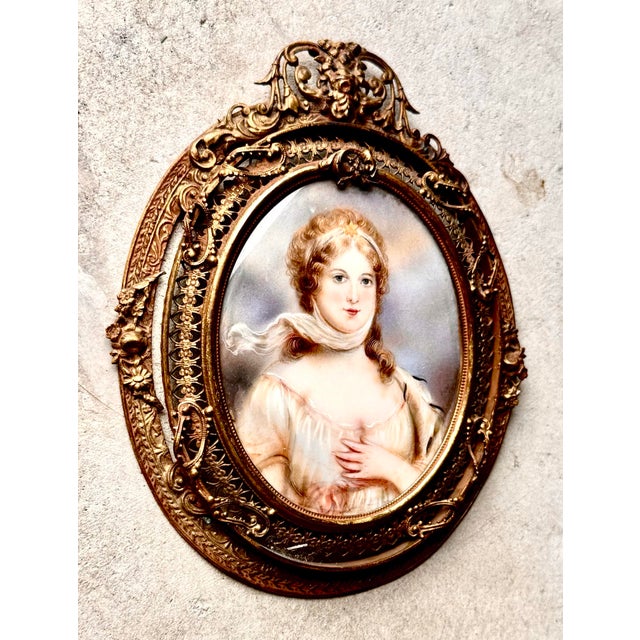 An exquisite 19th-century European oval miniature portrait depicting Queen Louise of Prussia (Louise of Mecklenburg-...