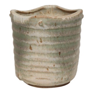 Small Vintage Green and Beige Speckled Stoneware Bud Vase by Deanna Nichols For Sale