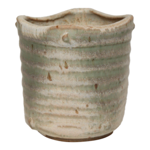 Small Vintage Green and Beige Speckled Stoneware Bud Vase by Deanna Nichols