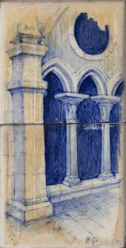 20th Century Painted Porcelain Tile Artwork by Paulino Gonçalves