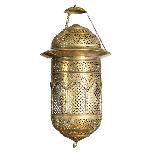 Indian Pierced Brass Hanging Decorative Lantern with Moorish Arch Motifs For Sale - Image 14 of 18