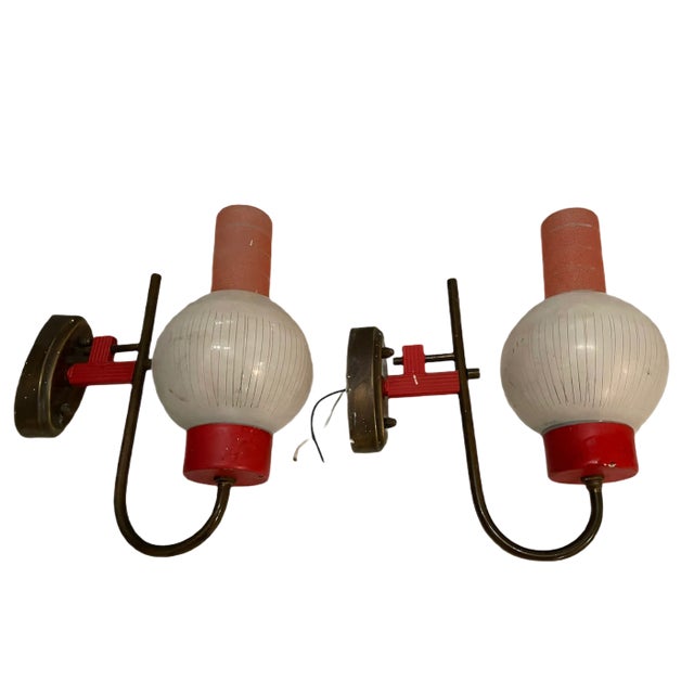 Vintage Red Glass Sconces by Stilnovo, 1950s, Set of 2 For Sale