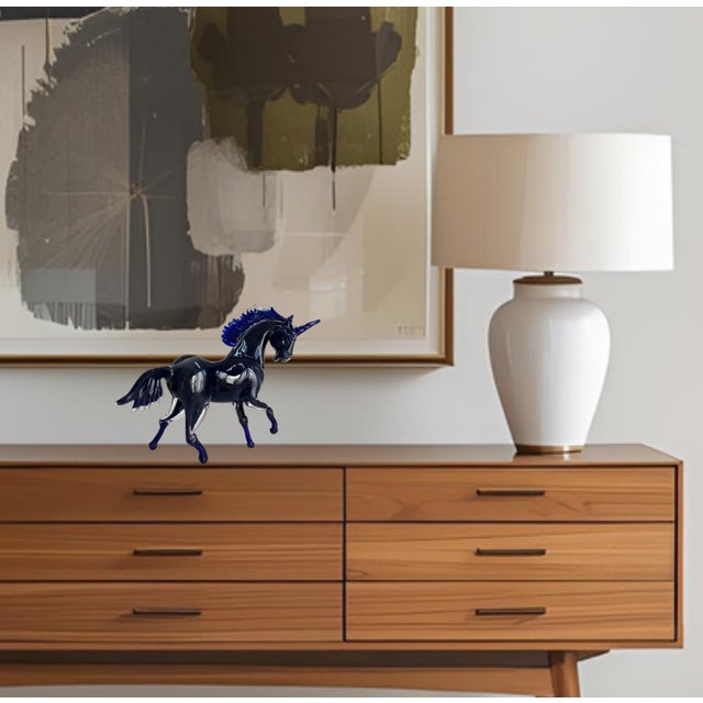Contemporary Vintage Murano Cobalt Art Glass Sculpture Unicorn Horse Signed Guiman 1/1 For Sale - Image 3 of 18