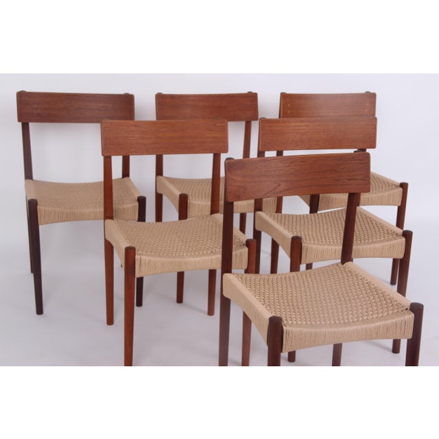 Danish Dining Chairs in Teak with Wickerwork Seats, 1960s, Set of 6 For Sale - Image 10 of 17