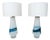 Pair of Large John Richard Designer Table Lamps Blue & White Glass Post Mid Century Modern For Sale