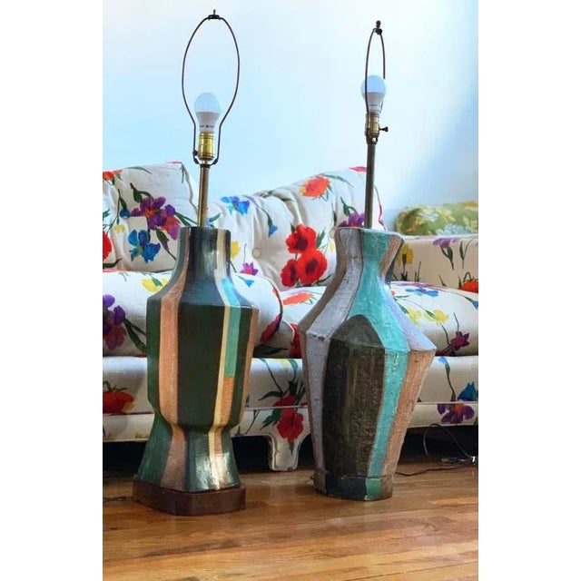 Stunning Marianna von Allesch modern ceramic table lamp with original custom shade, circa 1948. Exceptional form and...