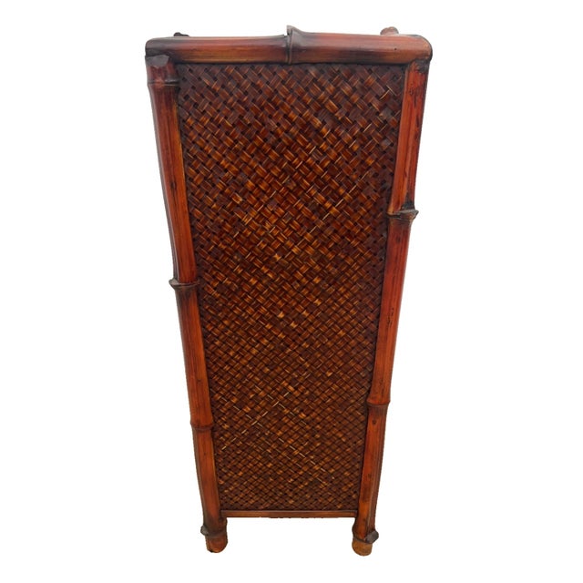 1980s Vintage Nightstand Cabinet Chest Five Drawers Bamboo / Wicker Tiki Petite Size For Sale - Image 5 of 12