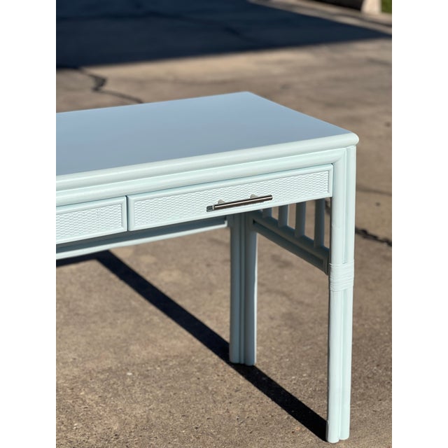 Windy Blue Coastal Bamboo Console Table/Desk For Sale - Image 6 of 11