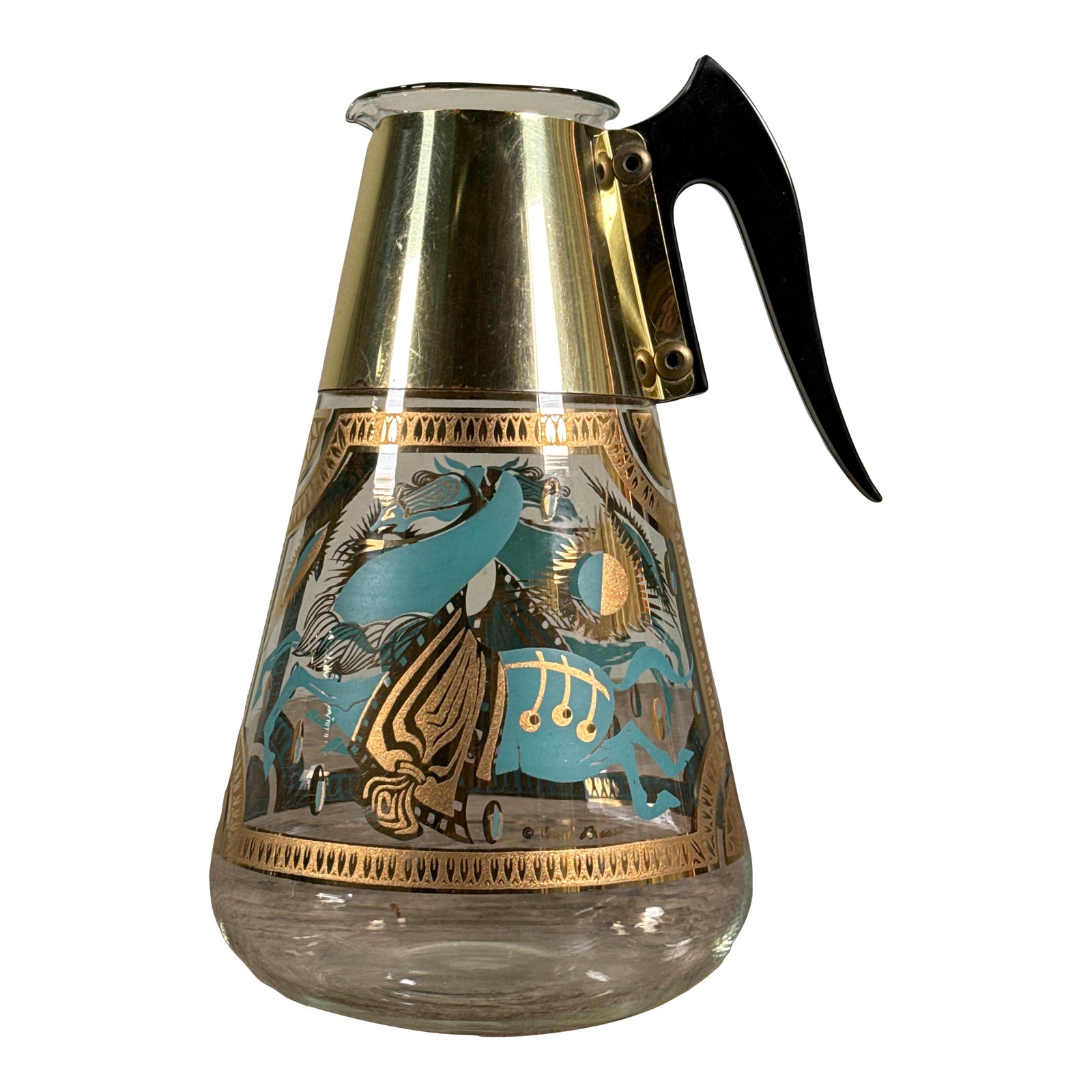 Fred Press Glass Cocktail Pitcher / Carafe Turquoise Tiki Design 1950s