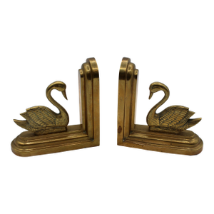 Pair of Continental Mid Century Modern Brass Swan Bookends