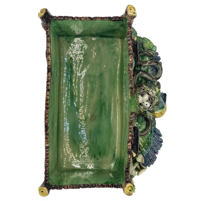 A Palissy Ware Majolica Jardinière, Bird's Nest and Snake, School of Paris, 1880 For Sale - Image 10 of 11