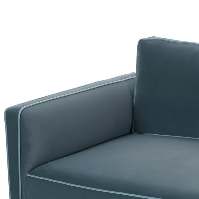 Willow Misty Blue with Pale Blue Piping Modular Performance Velvet Loveseat For Sale - Image 4 of 6