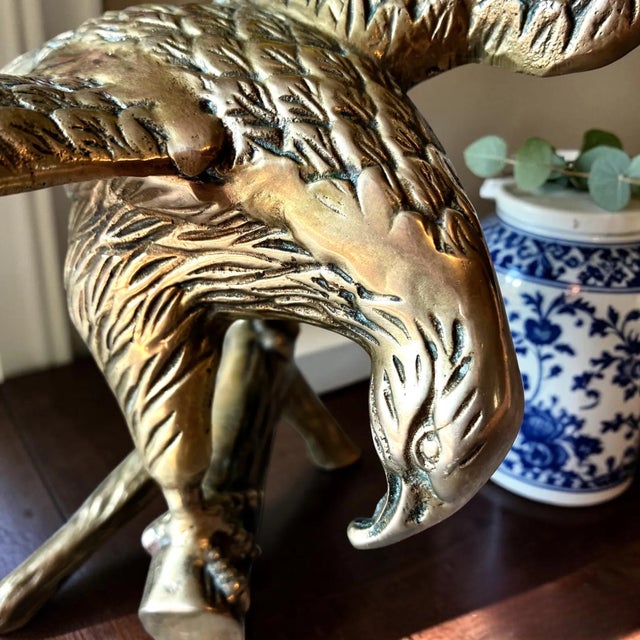Metal Vintage Solid Brass Eagle | Mid-Century Brass Bird Figurine | 12" Wingspan | Hollywood Regency Decor | Traditional Office Shelf Accent For Sale - Image 7 of 8