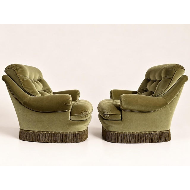 1960s English-Style Toadstool Chairs in Olive Green Velvet, 1960s, Set of 2 For Sale - Image 5 of 7