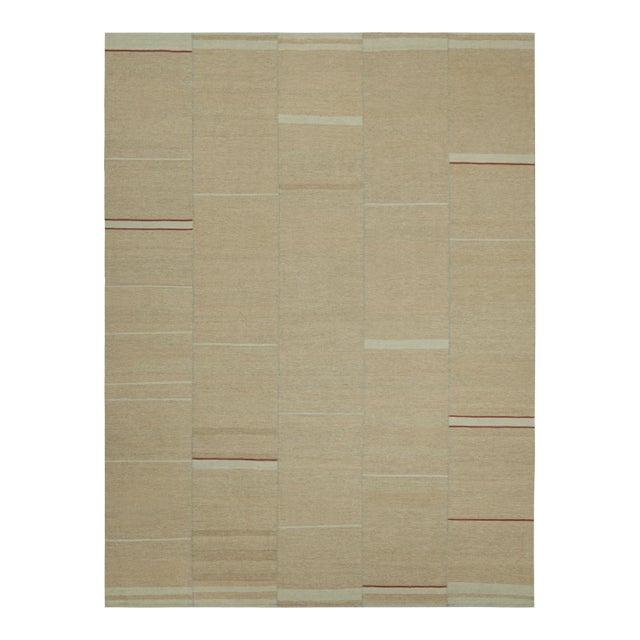 Rug & Kilim’s Contemporary Kilim, Beige With Red and Light Blue Textural Stripes For Sale