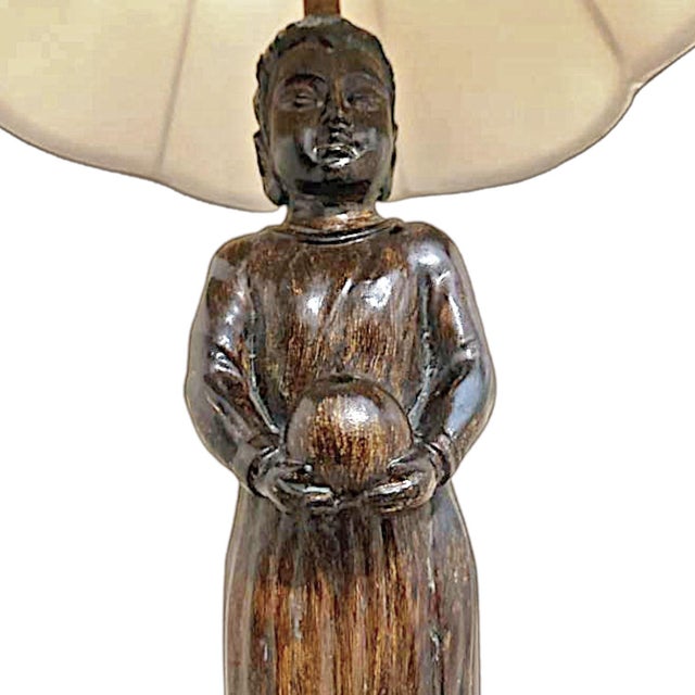 James Mont 1970s Hand Carved Balinese Figural Table Lamps in the Style of James Mont - A Pair For Sale - Image 4 of 12