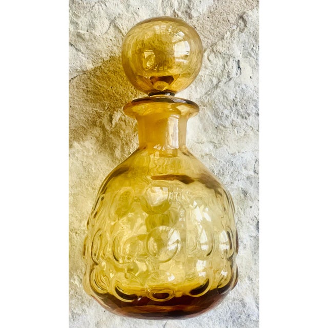 Blenko Rare Vintage Blenko Joel Myers Designed Petite Glass Decanter With Stopper in Wheat, Circa 1971, Style 715 For Sale - Image 4 of 11