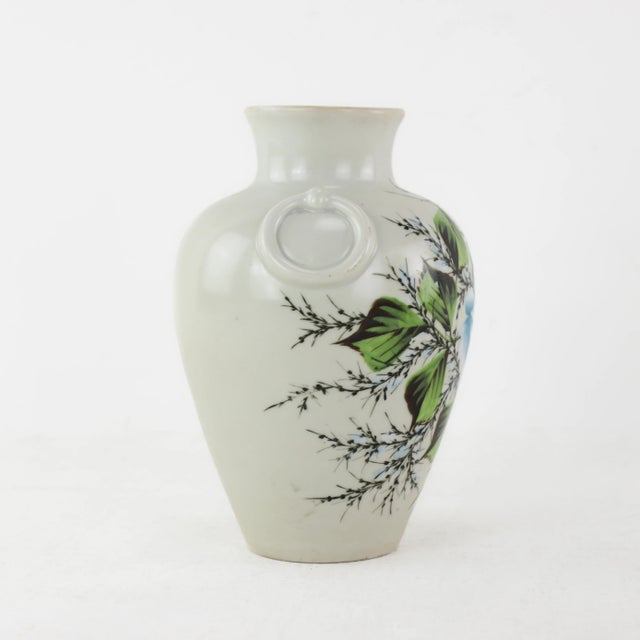 Vintage Hand-Painted Porcelain Vase With Blue Floral Design For Sale In New York - Image 6 of 9