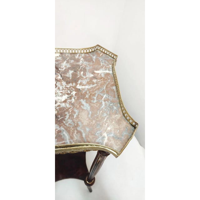 Wood, Brass and Marble Side Table, France, 1940s For Sale - Image 11 of 16