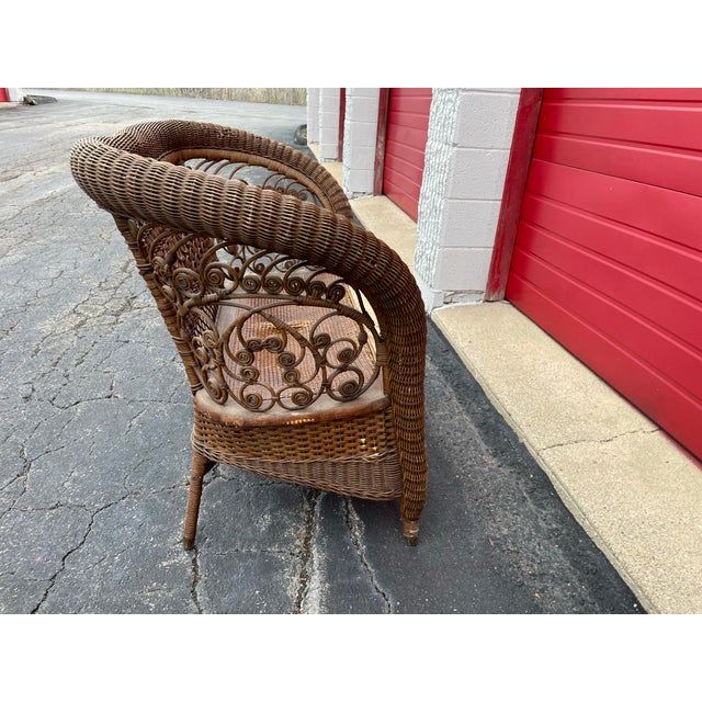 Brown 1940s Wicker Settee and Chair For Sale - Image 8 of 12