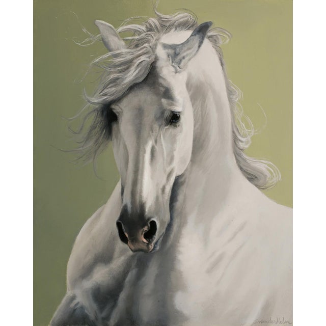 Tempest presents a striking portrayal of a white horse, its powerful presence captured through smooth, meticulous...