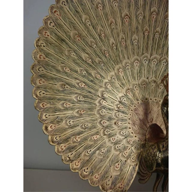 Gold Large Brass Peacock, 1960s For Sale - Image 8 of 11