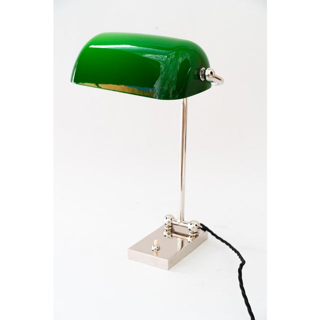 1920s Art Deco Adjustable Nickel-Plated Banker Lamp, Vienna, Austria, 1920s For Sale - Image 5 of 16