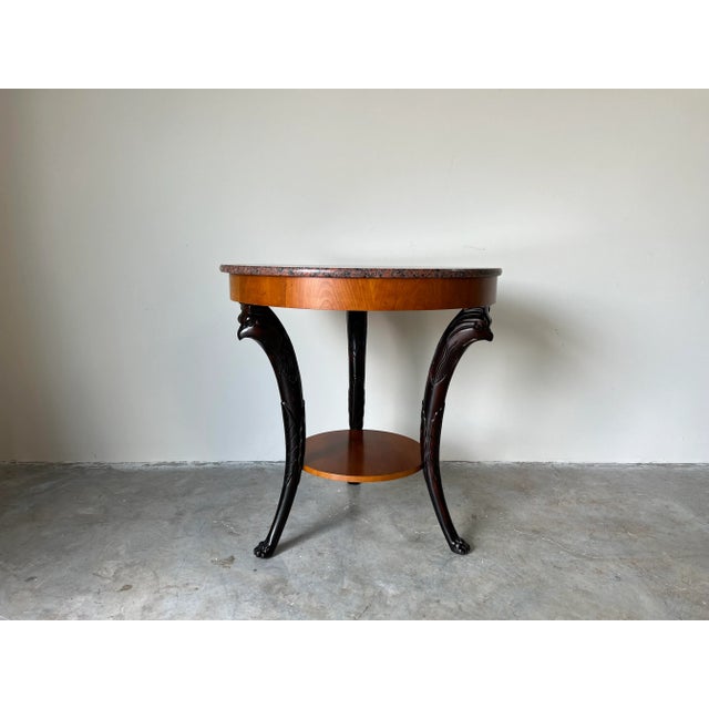 I'm pleased to offer for sale this magnificent Vintage carved mahogany gueridon accent table with Italian granite marble...